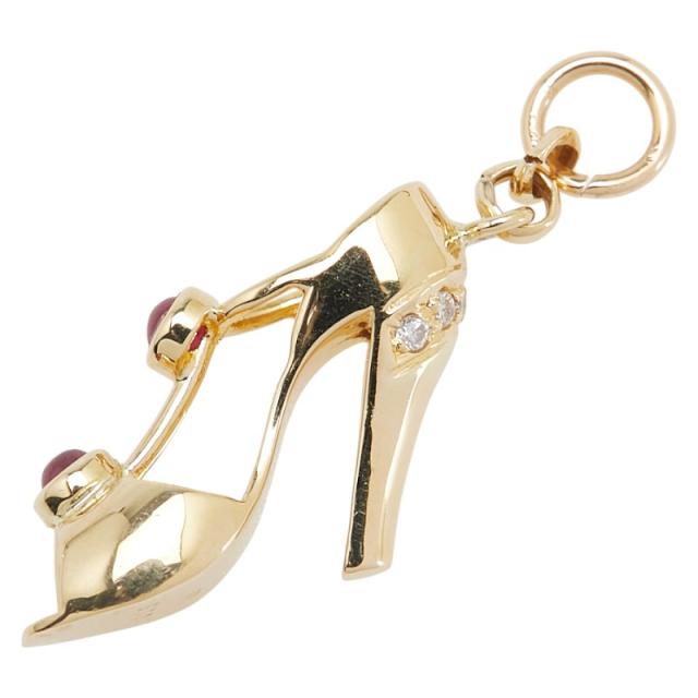 K18YG イエローゴールド ルビー0.25ct ダイヤ ハイヒール モチーフ ペンダントトップ レディース 中古