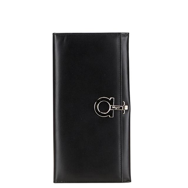 サルヴァトーレフェラガモ ガンチーニ 長財布 AQ-220107 ブラック レザー レディース Salvatore Ferragamo 【中古】