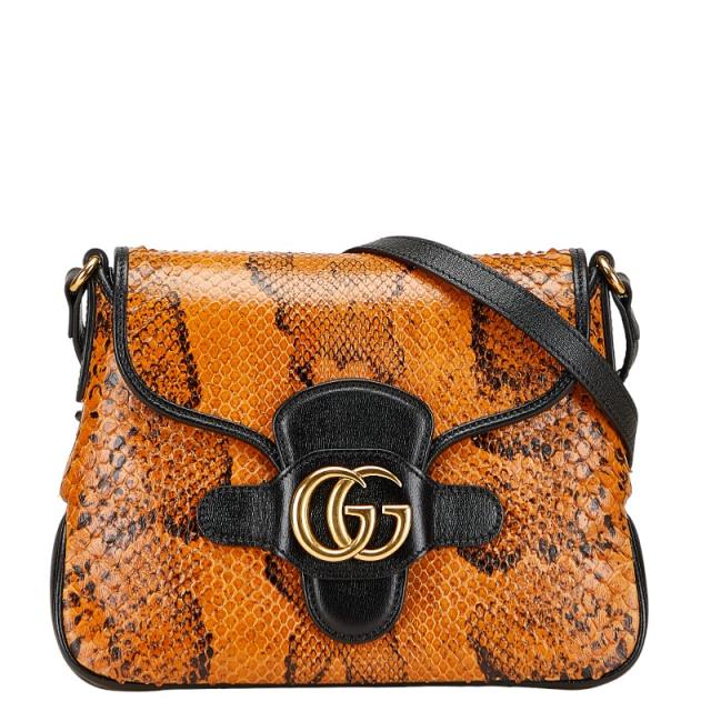 グッチ GGマーモント ダブルG 斜め掛け ショルダーバッグ 648934 ブラウン ブラック パイソン レザー レディース GUCCI 【中古】
