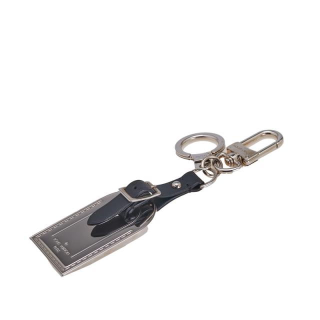 ルイ ヴィトン ラゲージタグ キーホルダー キーリング M67141 シルバー ブラック メタル レザー レディース LOUIS VUITTON 【中古】