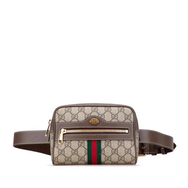 グッチ オフィディア GGスプリーム ウエストバッグ ベルトバッグ 517076 ベージュ ブラウン PVC レザー レディース GUCCI 【中古】