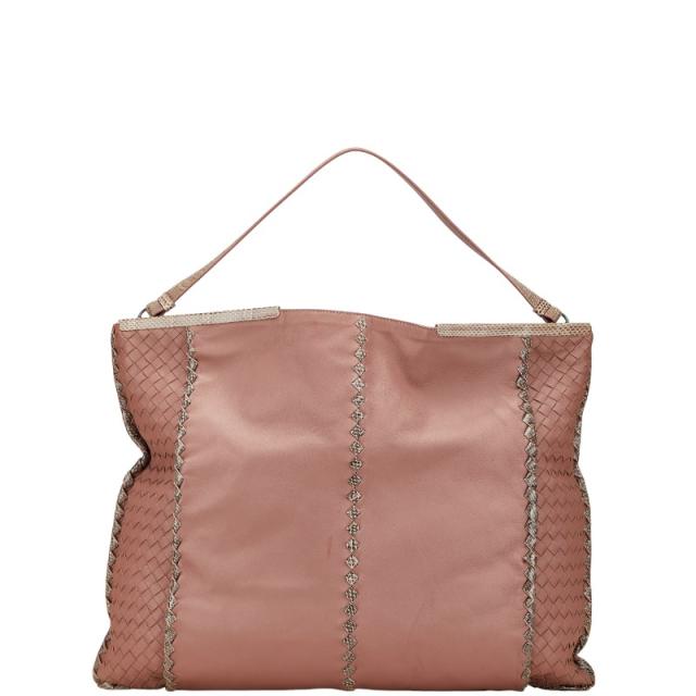ボッテガヴェネタ イントレチャート ワンショルダーバッグ ピンク ベージュ レザー パイソン レディース BOTTEGAVENETA 【中古】