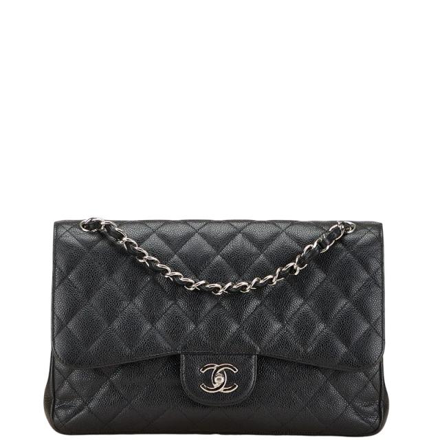 シャネル ココマーク マトラッセ30 ダブルフラップ チェーン ショルダーバッグ ブラック キャビアスキン レディース CHANEL 【中古】