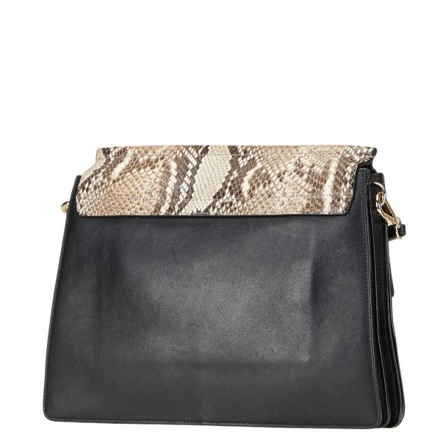 クロエ フェイ ミディアム ショルダーバッグ ブラック ベージュ パイソン レザー スウェード レディース Chloe 【中古】 クロエ フェイ ミディアム ショルダーバッグ ブラック ベージュ