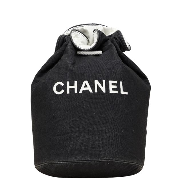シャネル ノベルティ ロゴプリント プールバッグ ワンショルダーバッグ ブラック ホワイト キャンバス レディース CHANEL 【中古】