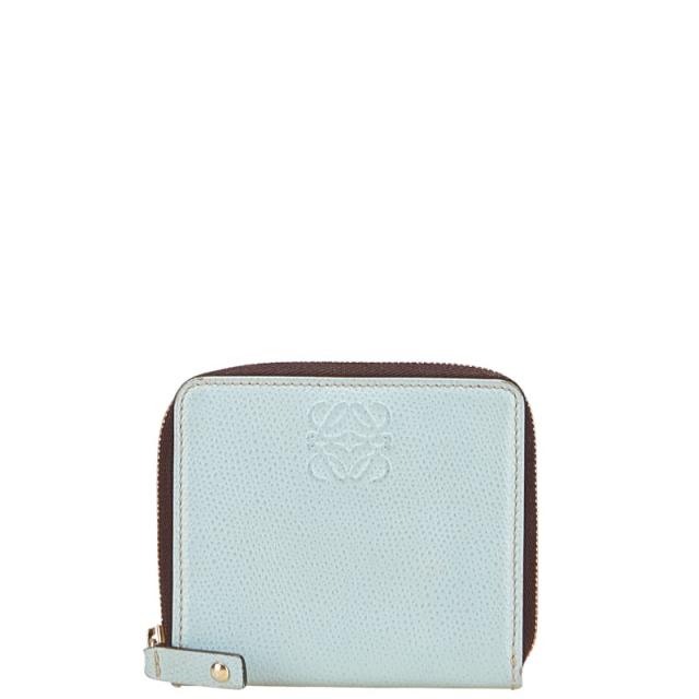 ロエベ アナグラムロゴ ケース ラウンドファスナー ブルー ブラウン レザー レディース LOEWE 【中古】