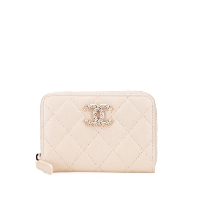 シャネル マトラッセ ココマーク ラインストーン ケース 小銭入れ ベージュ キャビアスキン レディース CHANEL 【中古】