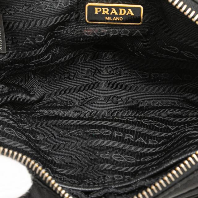 プラダ ロゴ リボン ショルダーバッグ ポーチ ブラック ナイロン