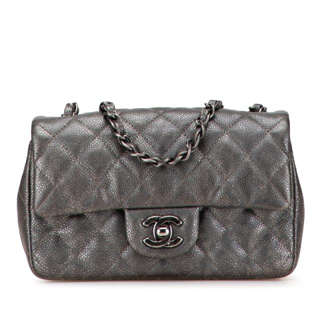 シャネル ミニ マトラッセ 20 ココマーク チェーンショルダーバッグ シルバー グレー キャビアスキン レディース CHANEL 【中古】