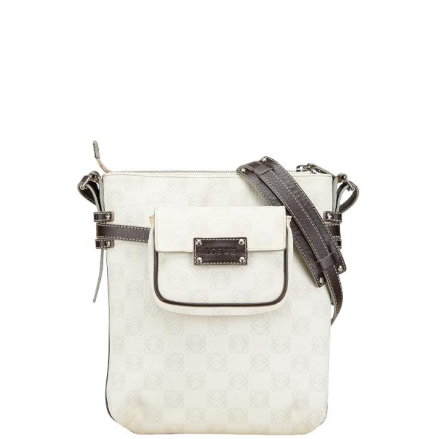 ロエベ アナグラム ショルダーバッグ ホワイト ブラウン PVC レザー レディース LOEWE 【中古】