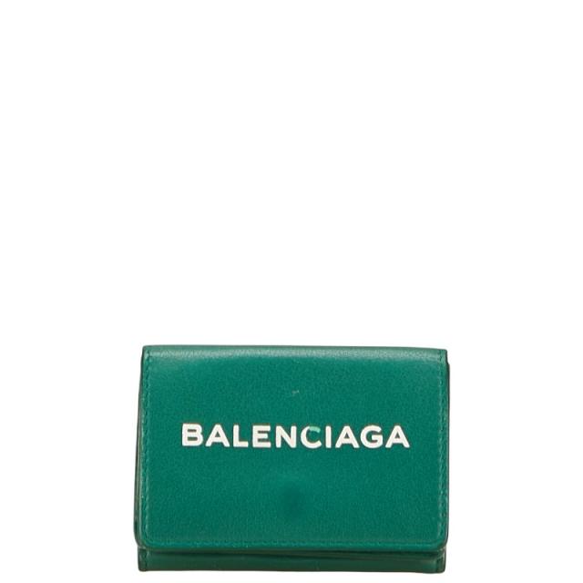 バレンシアガ ロゴ 三つ折り財布 グリーン レザー レディース BALENCIAGA 【中古】