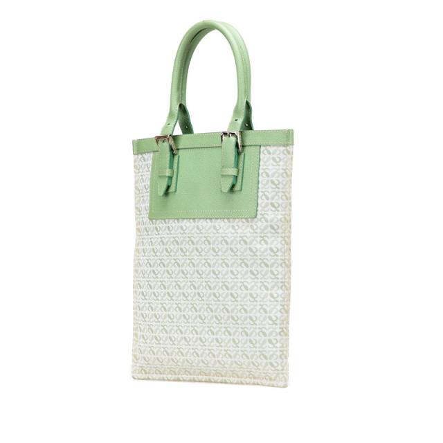ロエベ リピートアナグラム トートバッグ ハンドバッグ グリーン キャンバス レザー レディース LOEWE 【中古】_1