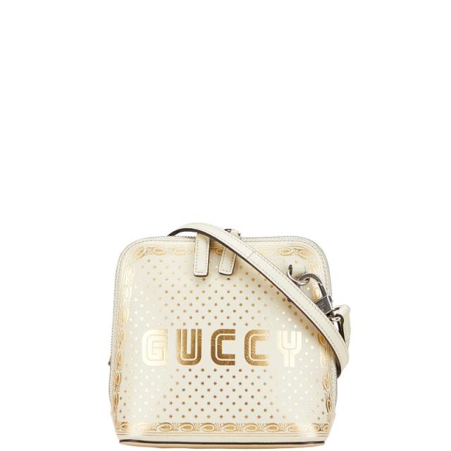 グッチ × SEGA GUCCY プリント ショルダーバッグ 511189 ホワイト ゴールド レザー レディース GUCCI 【中古】