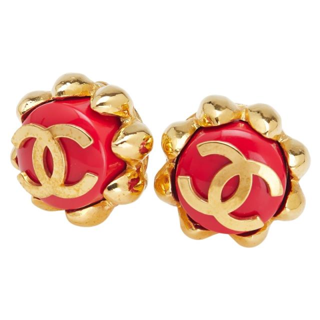 シャネル ヴィンテージ ココマーク イヤリング ゴールド レッド メッキ レディース CHANEL 【中古】