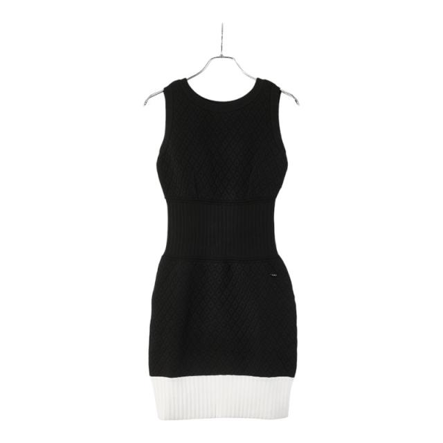 シャネル ノースリーブワンピース サイズ:38 ブラック ホワイト レーヨン ポリプロピレン レディース CHANEL 【中古】