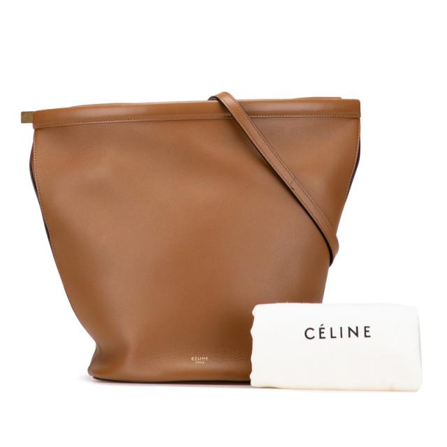 セリーヌ ロゴ クラスプバケット ショルダーバッグ ブラウン レザー レディース CELINE 【中古】_8