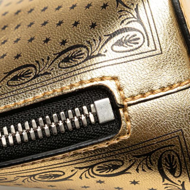 GUCCI(グッチ) ショルダーバッグ GUCCY 511189 黒×ゴールド レザー Gucci GUCCY Print 511189 Women's Leather Shoulder Bag Black,Gold