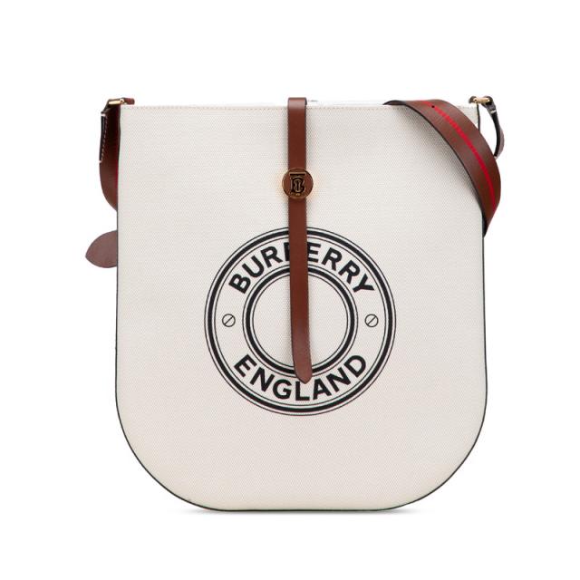 バーバリー ロゴグラフィック ショルダーバッグ ベージュ ブラウン キャンバス レザー レディース BURBERRY 【中古】