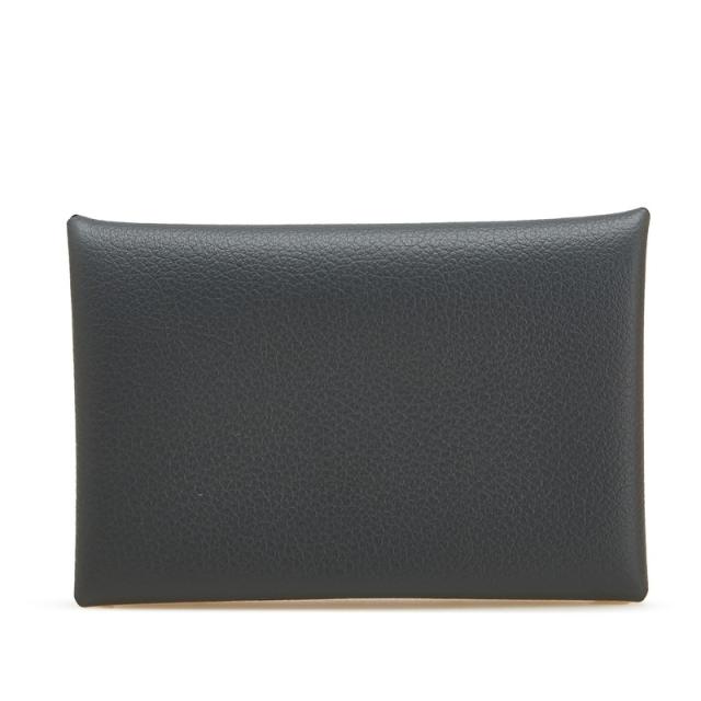 エルメス カルヴィ ケース カードケース 名刺入れ グレー ヴォーエプソン レディース HERMES 【中古】