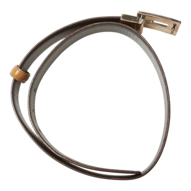 グッチ Gバックル ベルト サイズ:75/30 036 1766 ブラウン シルバー レザー メタル レディース GUCCI 【中古】
