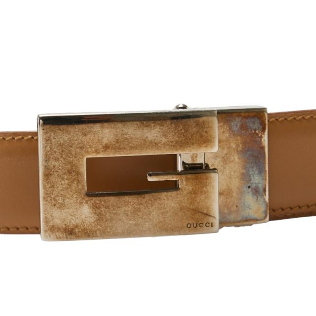 グッチ Gバックル ベルト サイズ:75/30 036 1766 ブラウン シルバー レザー メタル レディース GUCCI 【中古】