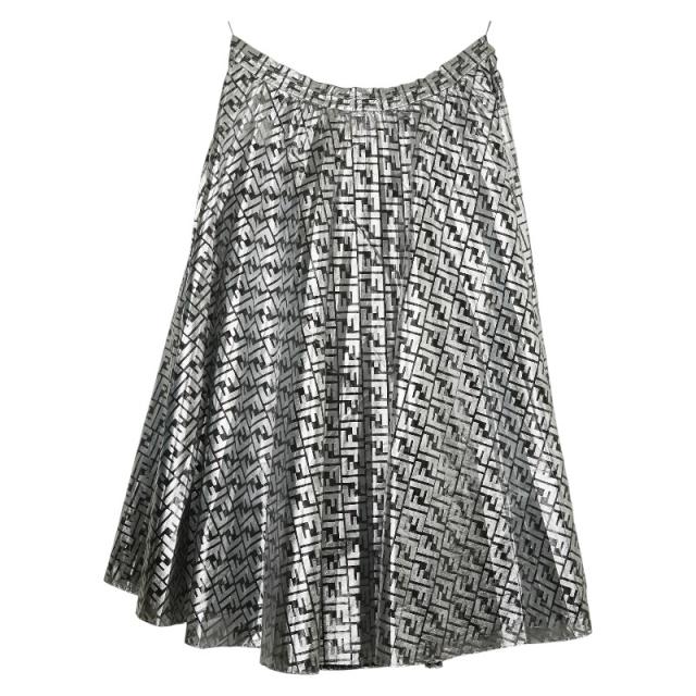 フェンディ × ニッキー・ミナージュ ズッカ プリーツロングスカート サイズ:38 FQ7121 シルバー ブラック ナイロン FENDI 【中古】
