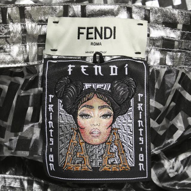 フェンディ × ニッキー・ミナージュ ズッカ プリーツロングスカート サイズ:38 FQ7121 シルバー ブラック ナイロン FENDI 【中古】