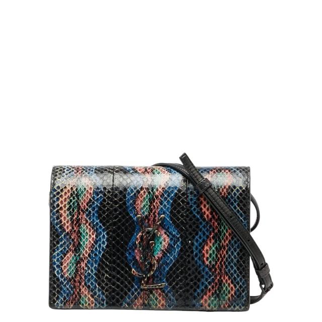 サンローラン YSLロゴ パイソン ショルダーバッグ ブラック マルチカラー レザー レディース SAINT LAURENT 【中古】