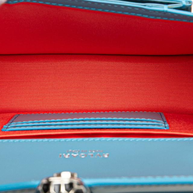 ブルガリ セルペンティ チェーン ショルダーバッグ ブルー レザー