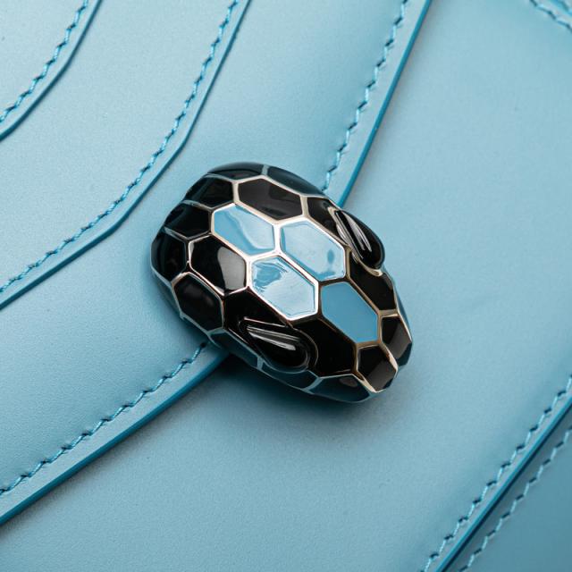 ブルガリ セルペンティ チェーン ショルダーバッグ ブルー レザー