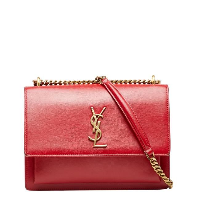 YSL ショルダーバック 赤 サンローラン YSLロゴ チェーン ショルダー