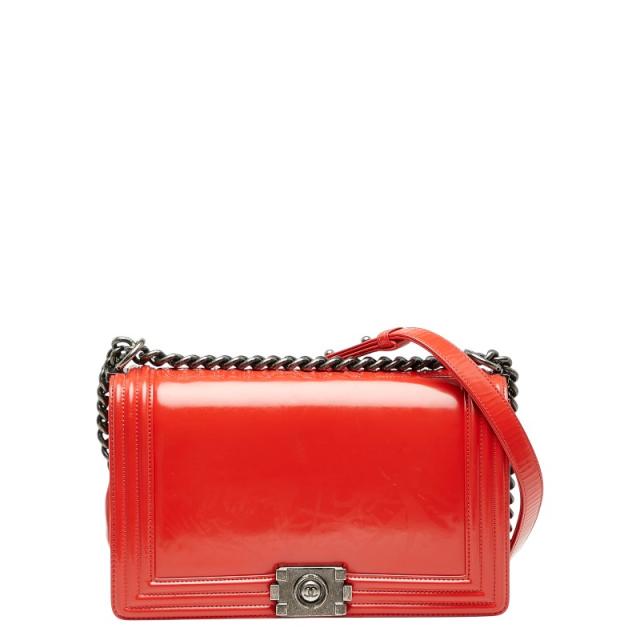 シャネル ボーイシャネル チェーン ショルダーバッグ レッド レザー レディース CHANEL 【中古】