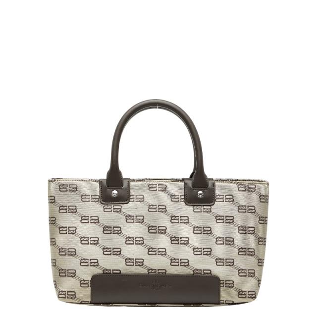 バレンシアガ BBロゴ ハンドバッグ トートバッグ ベージュ ブラウン キャンバス レザー レディース BALENCIAGA 【中古】
