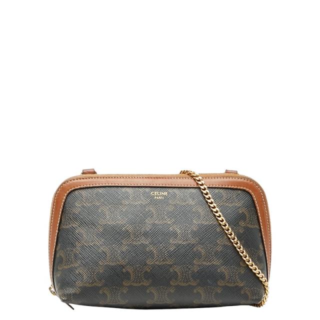 セリーヌ トリオンフ ショルダーバッグ ブラック ブラウン PVC レザー レディース CELINE 【中古】