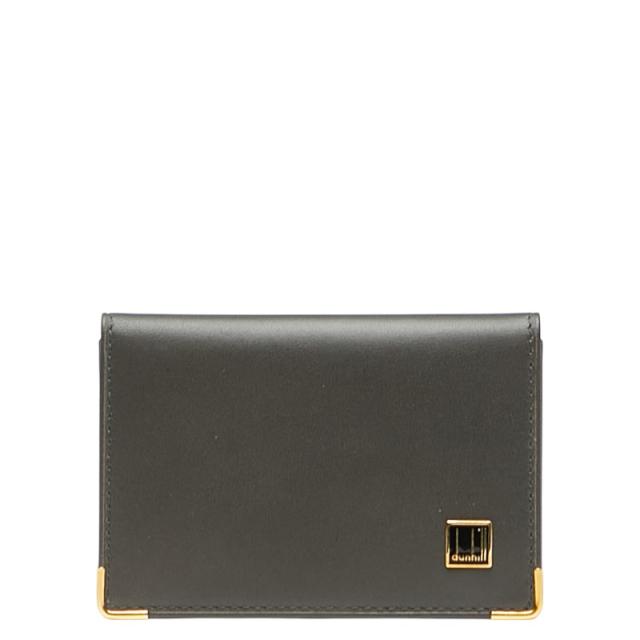 ダンヒル ロゴ 名刺入れ カードケース グレー ゴールド レザー メンズ Dunhill 【中古】