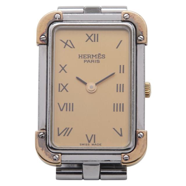 エルメス クロアジュール 腕時計 CR1.220 クオーツ ゴールド文字盤 ステンレススチール メッキ レディース HERMES 【中古】