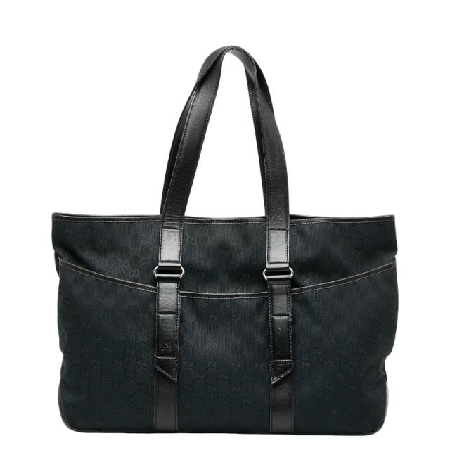 グッチ GGキャンバス トートバッグ 153238 ネイビー ブラック キャンバス レザー レディース GUCCI 【中古】
