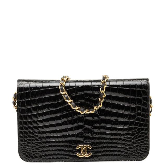 シャネル ココマーク チェーン ショルダーバッグ ブラック クロコダイル レディース CHANEL 【中古】