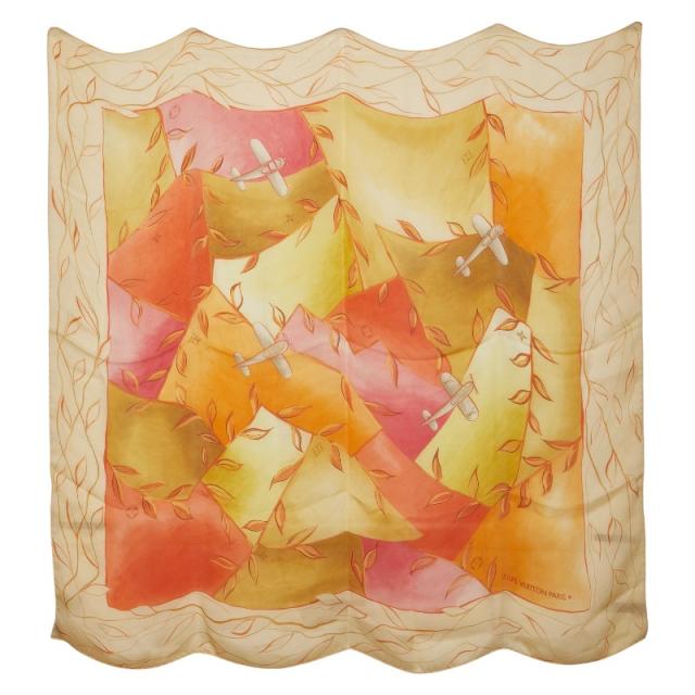 ルイ ヴィトン モノグラム 飛行機 スカーフ ベージュ マルチカラー シルク レディース LOUIS VUITTON 【中古】