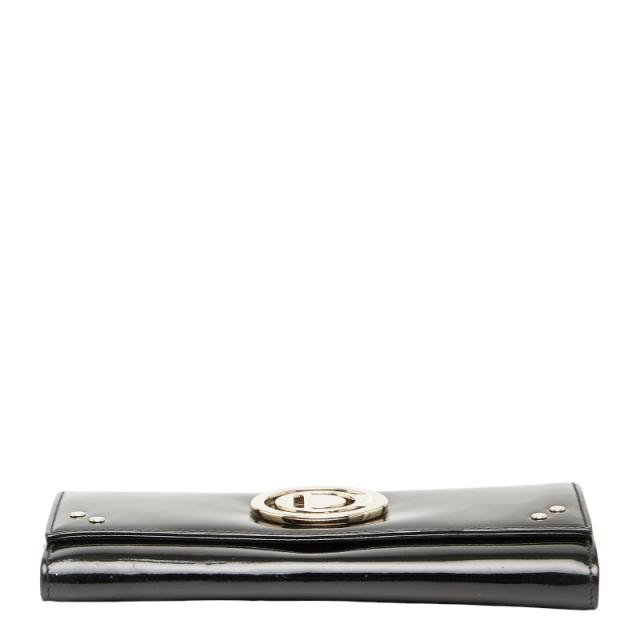 ディオール ロゴ チェーン ウォレット 長財布 ハンドバッグ ブラック ゴールド パテントレザー レディース Dior 【中古】_2