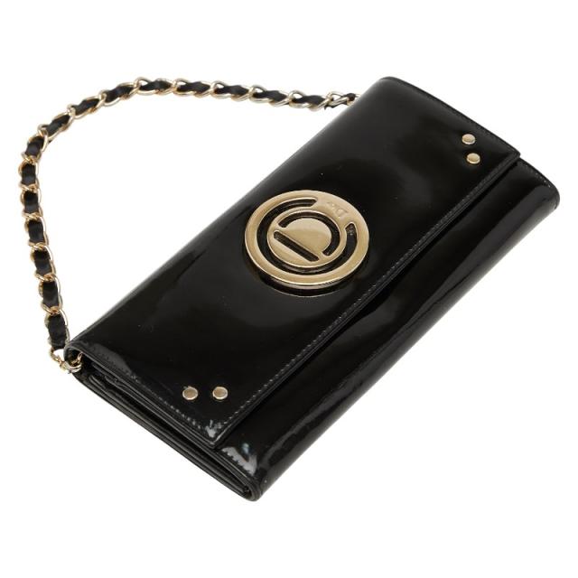 ディオール ロゴ チェーン ウォレット 長財布 ハンドバッグ ブラック ゴールド パテントレザー レディース Dior 【中古】_4
