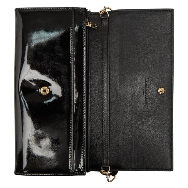 ディオール ロゴ チェーン ウォレット 長財布 ハンドバッグ ブラック ゴールド パテントレザー レディース Dior 【中古】_6