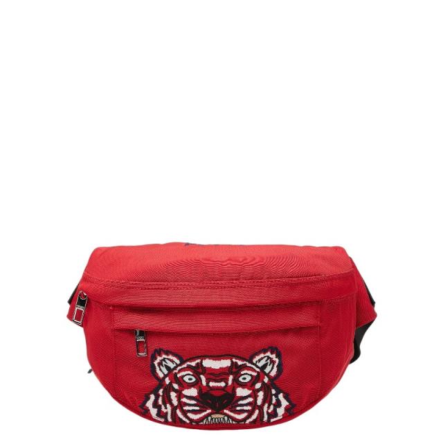 ケンゾー タイガー ロゴ 刺繍 ボディバッグ レッド ナイロン レディース KENZO 【中古】