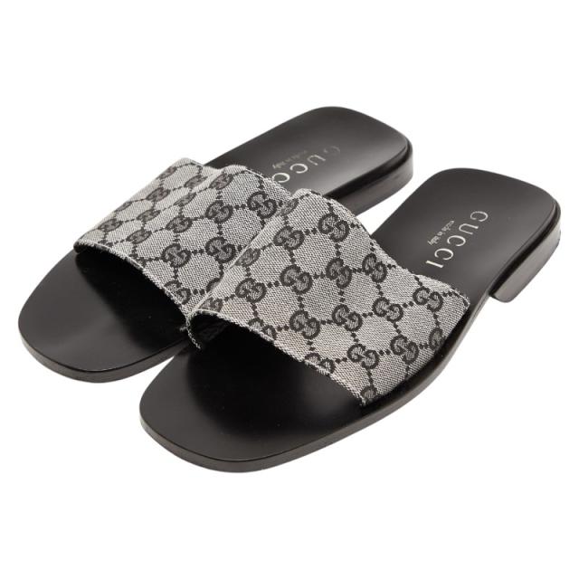 グッチ GGキャンバス サンダル スライドサンダル サイズ：40 1/2 E 116 1105 ブラック キャンバス レザー レディース GUCCI 【中古】