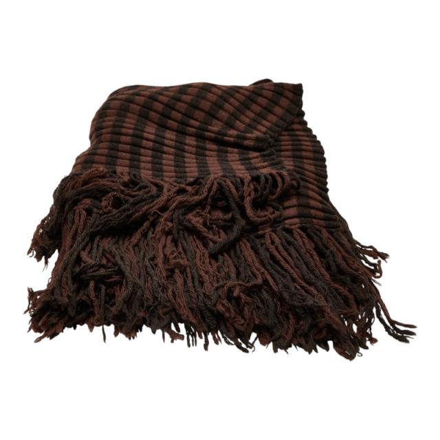 グッチ ボーダー フリンジ マフラー ブラウン ウール レディース GUCCI 【中古】