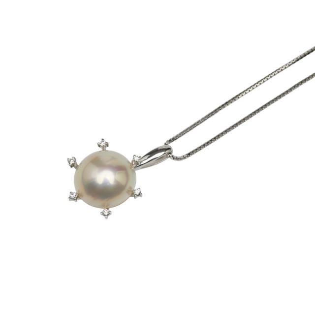 タサキ K18WG ホワイトゴールド マベパール約13.5mm ダイヤ0.08ct ペンダントネックレス レディース TASAKI 中古