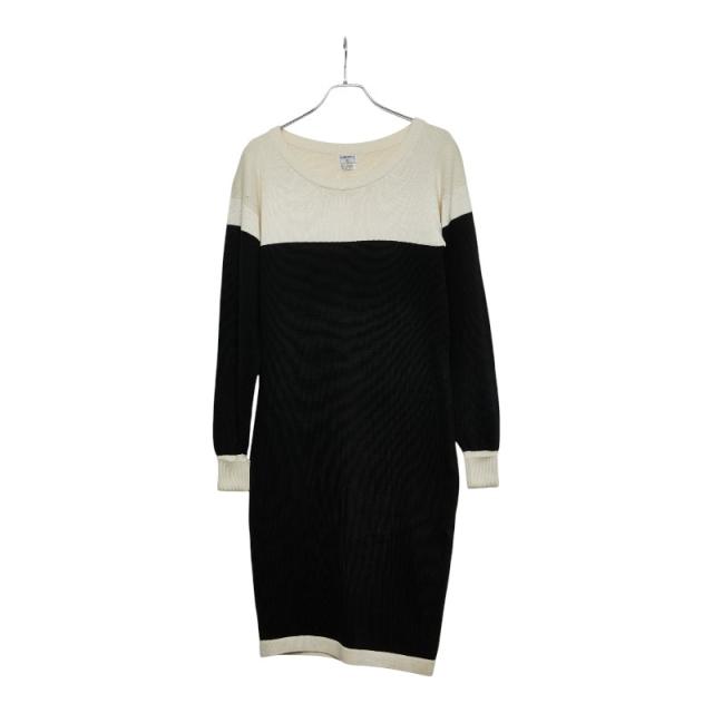 シャネル ニットワンピース サイズS ブラック ホワイト コットン レディース CHANEL 【中古】