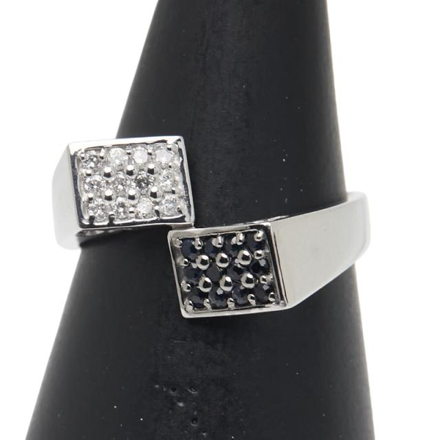 K18WG ホワイトゴールド ブラックダイヤ0.18ct ダイヤ0.12ct リング 指輪 レディース 11号 中古