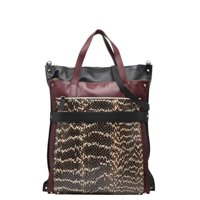 ヴァレンティノ ロックスタッズ パイソン トートバッグ ショルダーバッグ 2WAY ブラック ワインレッド ベージュ VALENTINO 【中古】