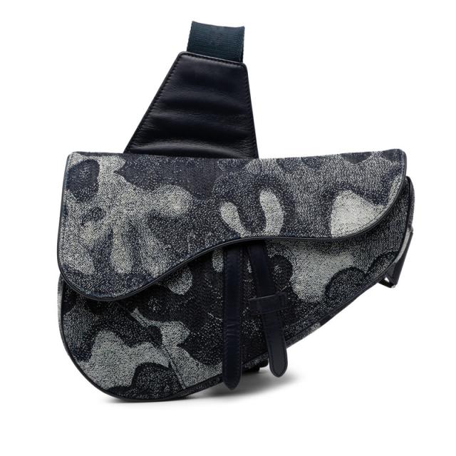 ディオール ×ピータードイグ サドル ショルダーバッグ ネイビー デニム レザー レディース Dior 【中古】